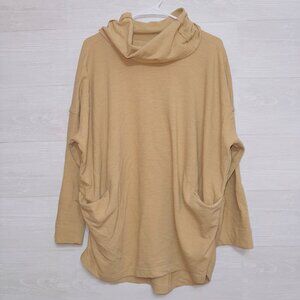Free People Beach Women's Tan Long Sleeve Oversized Cowl Neck Pullover Sweater